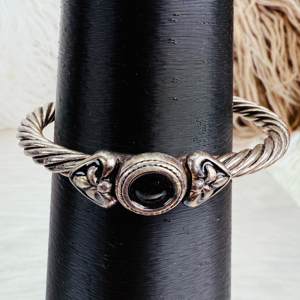 Vintage Aged Silvertone and Black Twisted Rope Hinged Bracelet